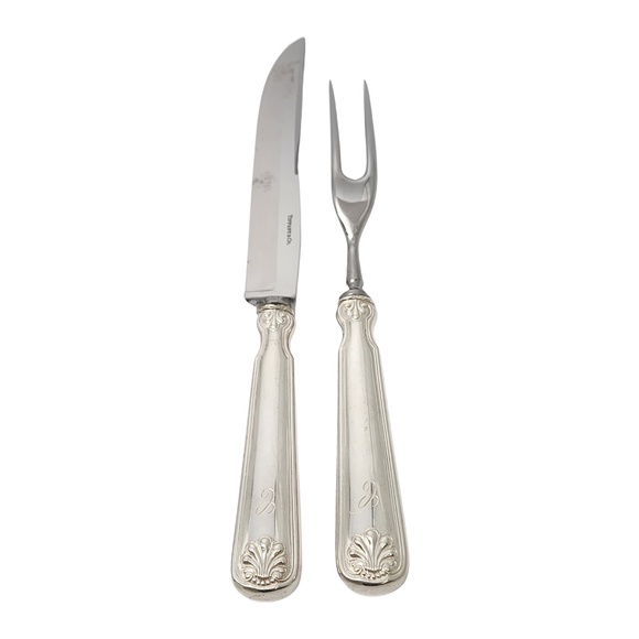Tiffany & Co Shell & Thread Sterling Silver Handle 2pc Carving Set w/Mono #18255 - Picture 2 of 9